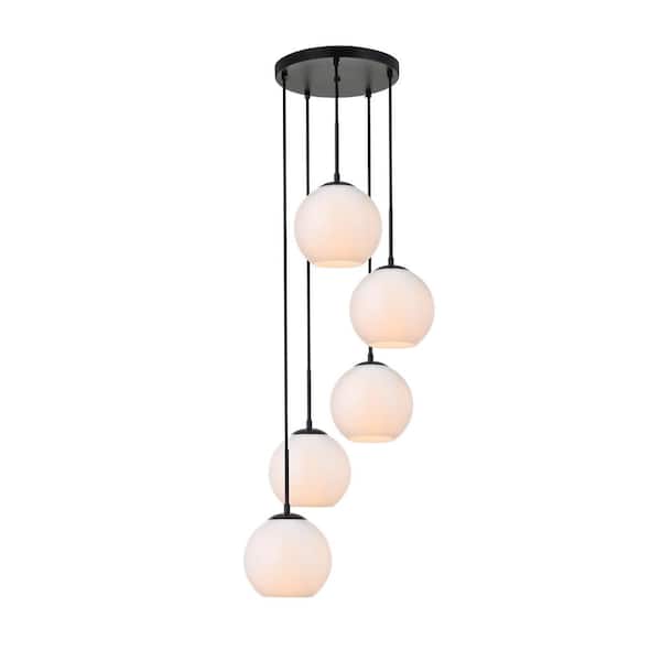 Unbranded Timeless Home Blake 5-Light Black Pendant with 7.9 in. W x 7.1 in. H Frosted Glass Shade