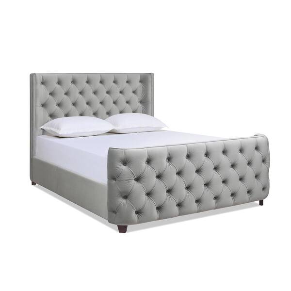 Jennifer Taylor Geneva Gray Velvet Frame Queen Platform Bed with Curved