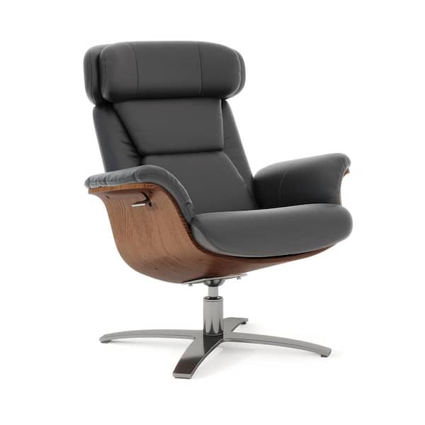 Jennifer Taylor Jovan 31.5 in. Mid-Century Modern Genuine Leather Living Room Recliner Lounge Chair in Shadow Gray