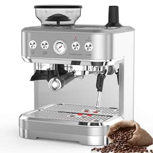 2 Cups 15 Bar Silver Semi-Automatic Espresso Machine Coffee Maker with Grinder and Milk Steamer