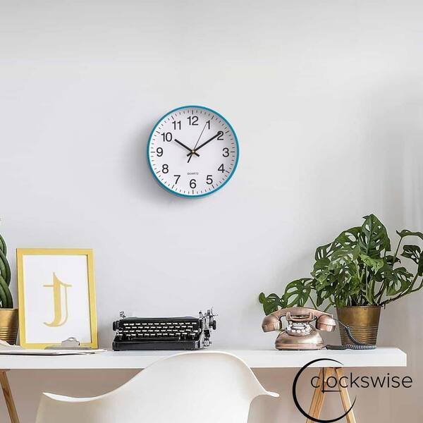 CLOCKSWISE Blue 10-In Analog Clock-Silent, Non-Ticking for Wall