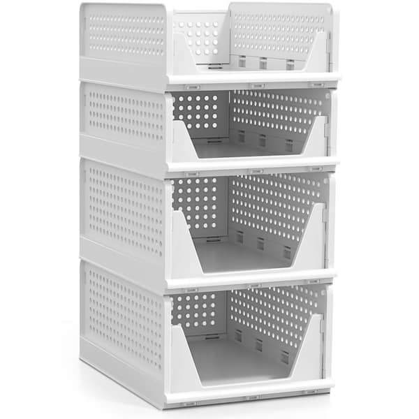 4 Pack Medium and Small Shelf Organizer-Stackable Closet Shelves for Clothes, 16.75 in. W x 7.5 in. H Laundry Sorter