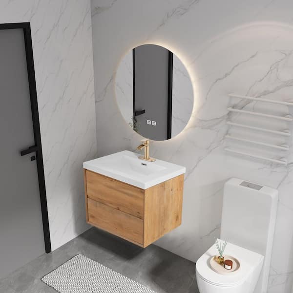 Aeroline 30 in. W x 19.29 in. D x 25.59 in. H Single Sink Float Wood Bath Vanity with White Resin Integral Top Assembled