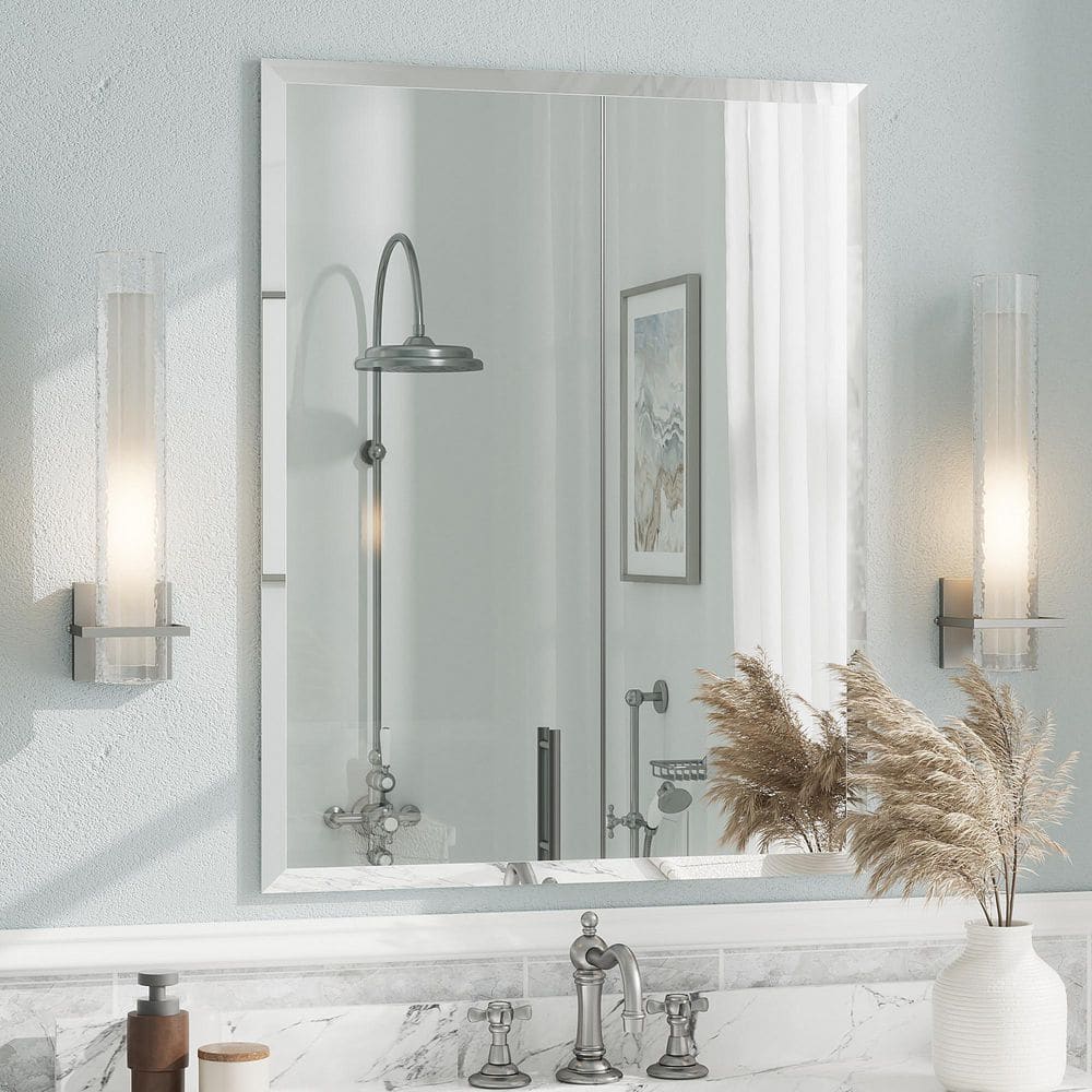 28 in. W x 36 in. H Rectangular Beveled Frameless Tempered Glass Wall Mount Bathroom Vanity Mirror with 5-year Warranty price history on PriceWatchPro