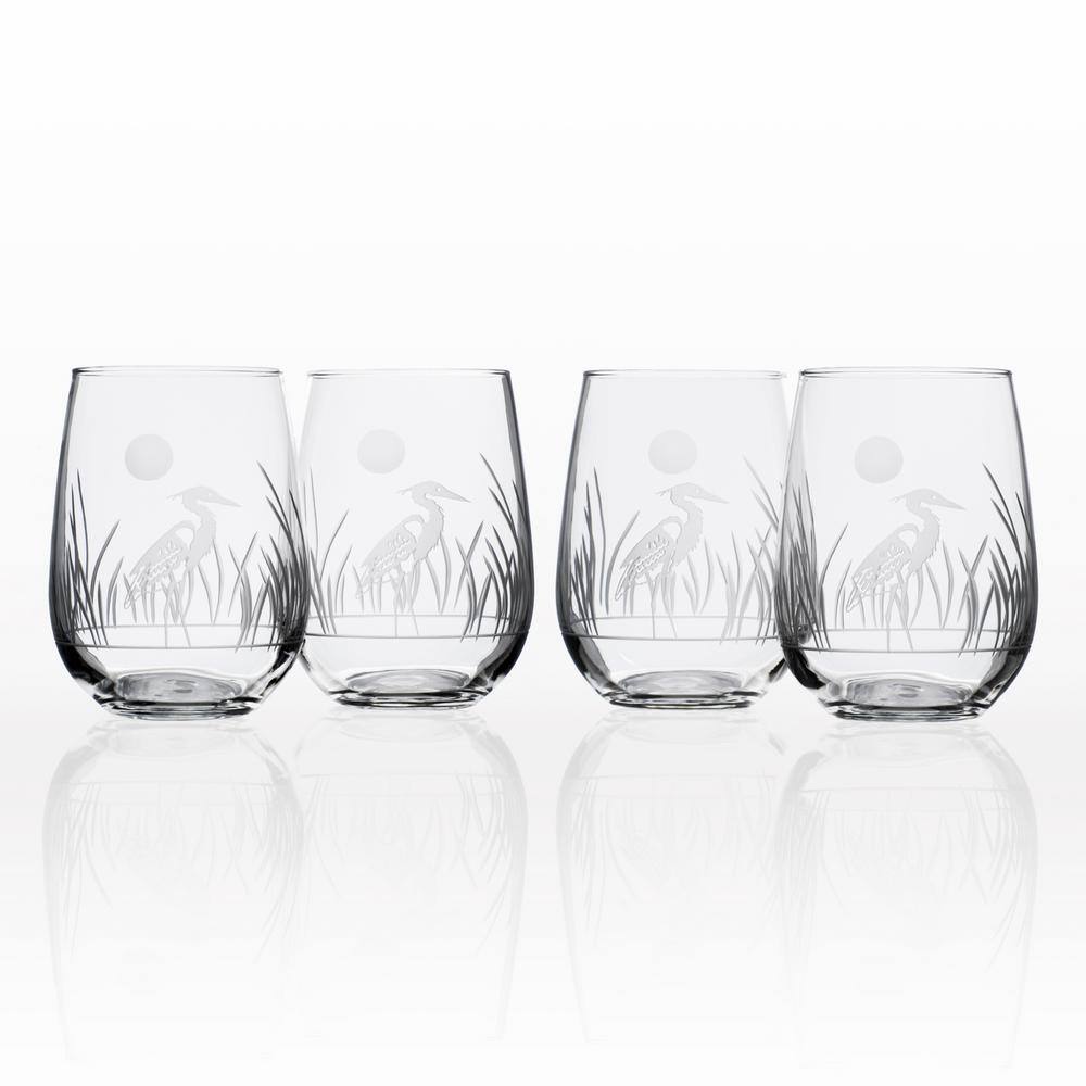Seashore Assortment - Etched Stemmed Wine Glasses - Set of Four