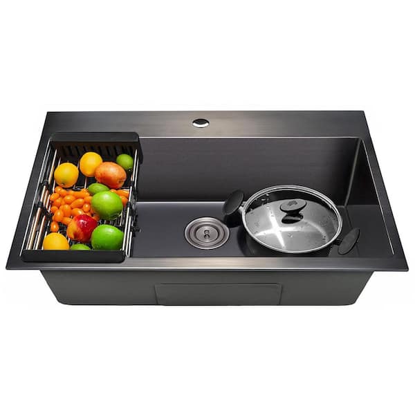 AKDY All-in-One Matte Black Finished Stainless Steel 33 in. x 22