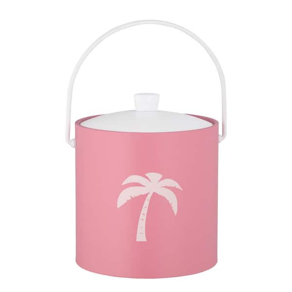 Kraftware PASTIMES Palm Tree 3 qt. Pink Ice Bucket with Acrylic Cover