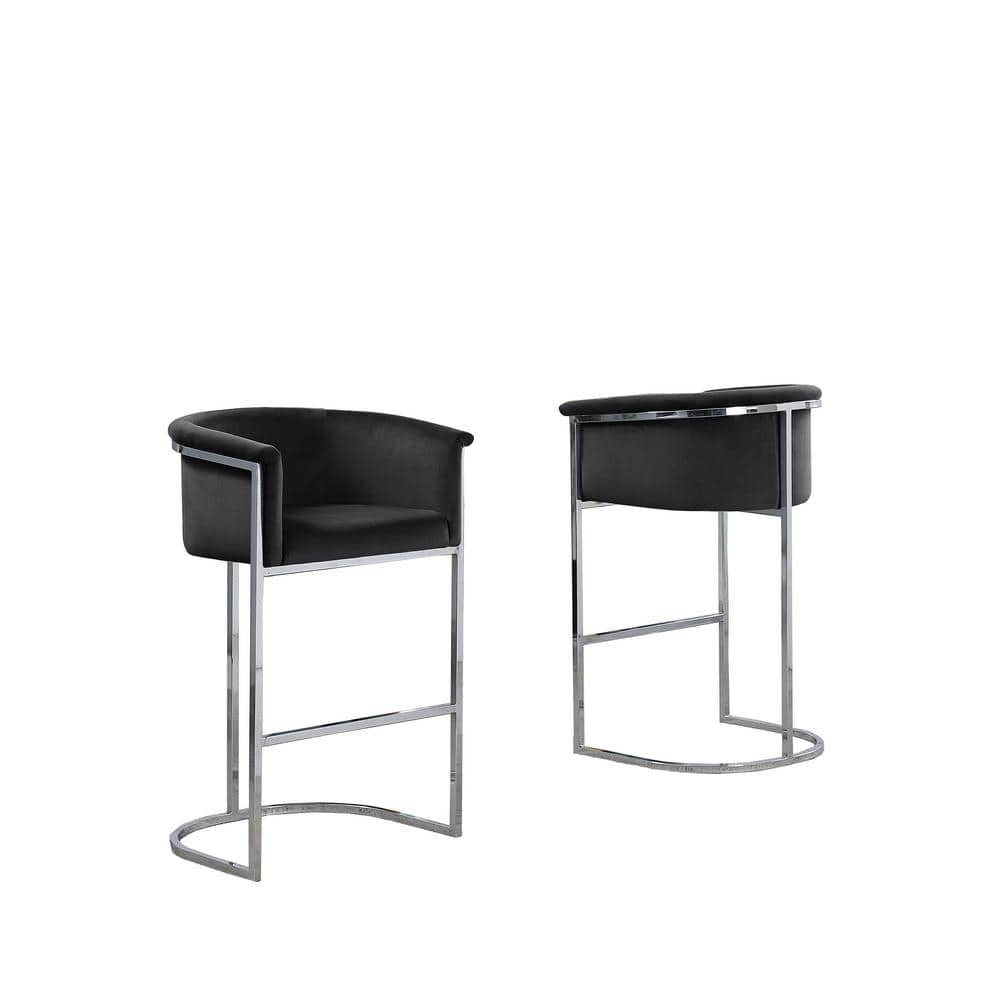 Black Velvet Counter Height Chair with Silver Metal Base