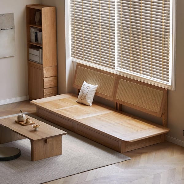 Hugo 107.9 in. Armless Polyester Rectangle Solid Wood Sofa in Orange, Long Straight Sofa