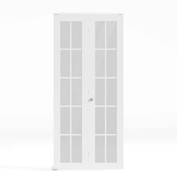 36 in. x 78.75 in. 10-Lite Clear Glass Solid Core White Finished MDF Composite Closet Bi-fold Door with Hardware