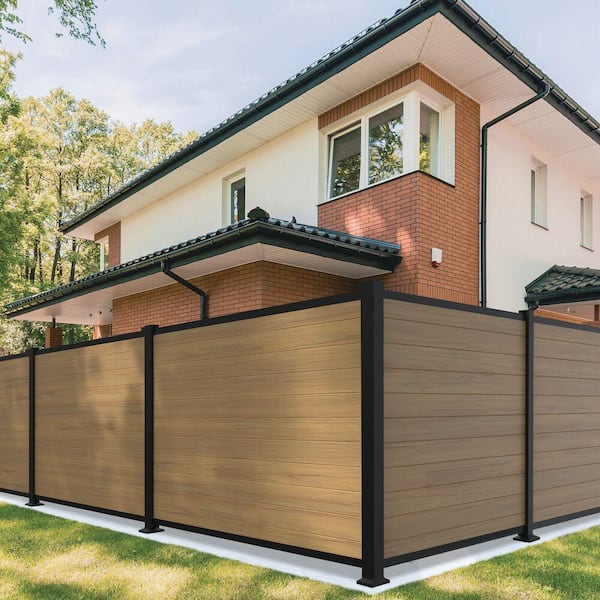 3.594 in. x 3.594 in. x 70.685 in. Mixed Materials Matte Black Corner Fence Post with Surface Mount Kit