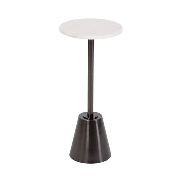Kate and Laurel Tira 10 in. Pewter Round Natural Stone End Table