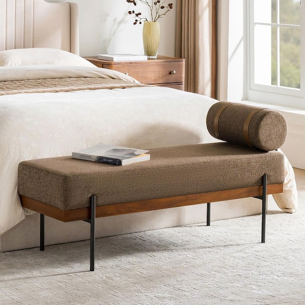 Cayetano 48 in. Brown Upholstered Entryway Bench with Metal Legs and Removable Pillow