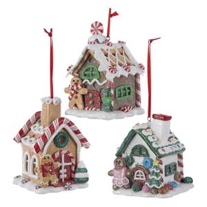 Glitter Gingerbread House Decorative Holiday Ornament Set (3 Pack)