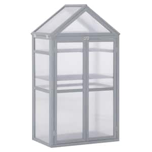 18.25 in. x 31.5 in. x 54.25 in. Wood Grey Greenhouse with Adjustable Shelves and Double Doors