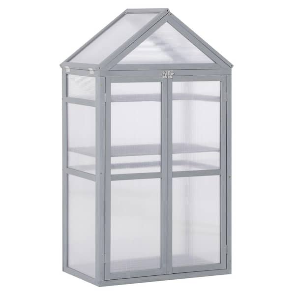 Outsunny 18.25 in. x 31.5 in. x 54.25 in. Wood Grey Greenhouse with Adjustable Shelves and Double Doors
