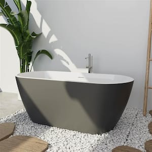 59 in. Seamless Acrylic Flatbottom Not-Whirlpool Stand Alone Freestanding Bathtub with Soaking SPA in Gray