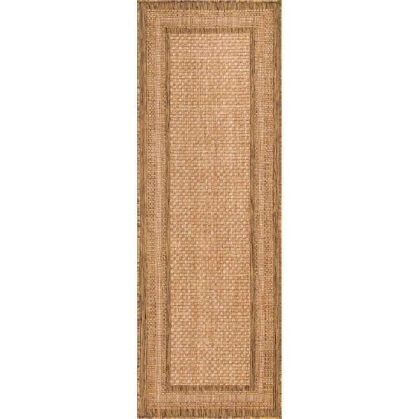 Unique Loom Outdoor Multi Border Light Brown 2' 2 x 6' 0 Runner Rug