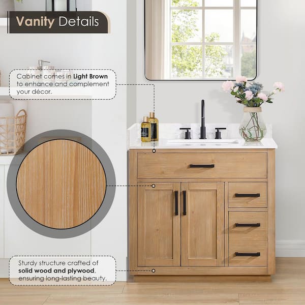 Altair Gavino 36 in. W x 22 in. D x 34 in. H Bath Vanity in Light