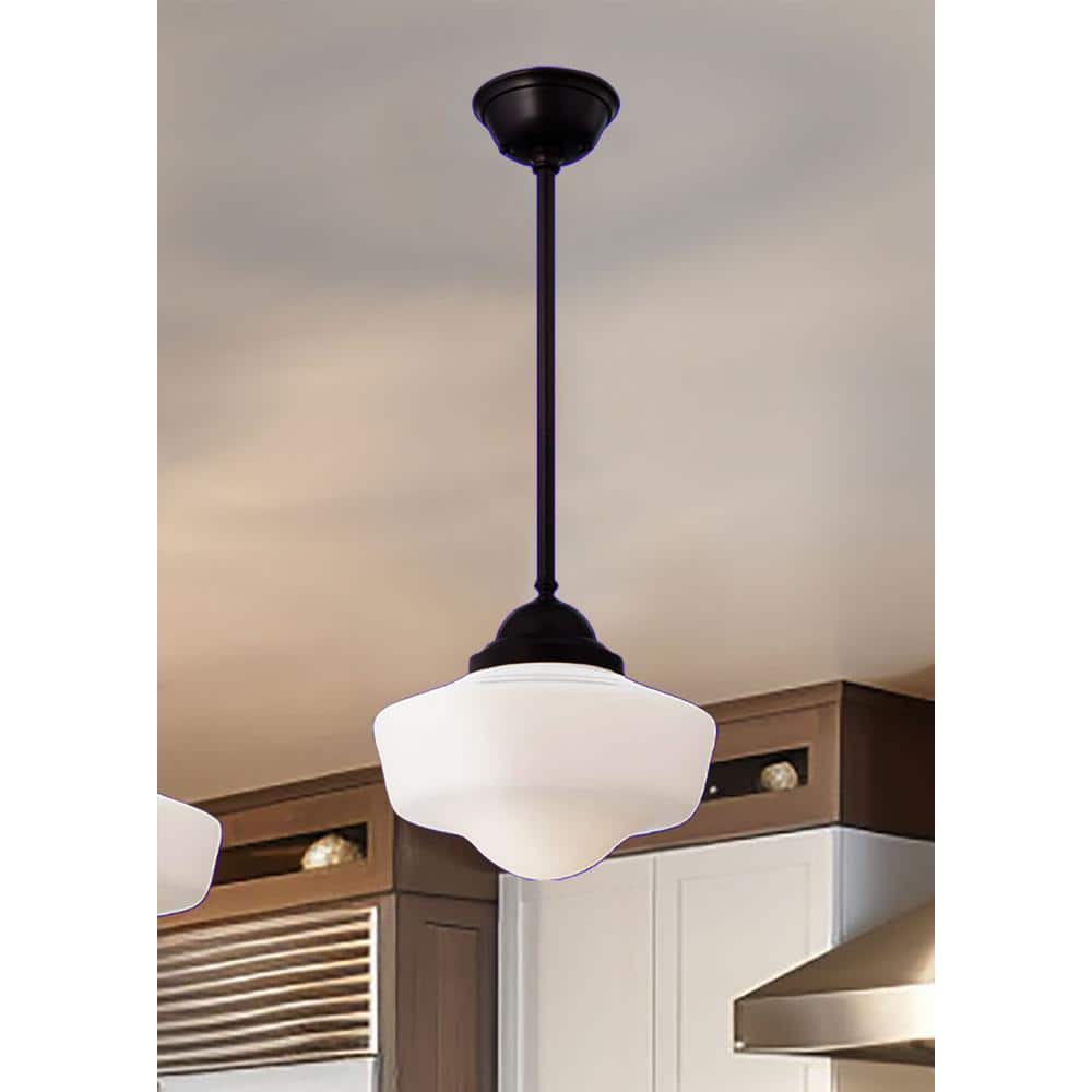 Contemporary Opal Glass Pendant with Brushed Bronze Finish