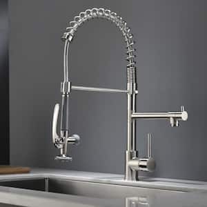 Contemporary Single-Handle Gooseneck Pull-Down Sprayer Kitchen Faucet in Brushed Nickel