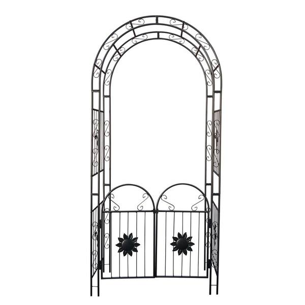 45 .24 in. x 98.4 in. Iron Black Garden Arbors Trellis with Double