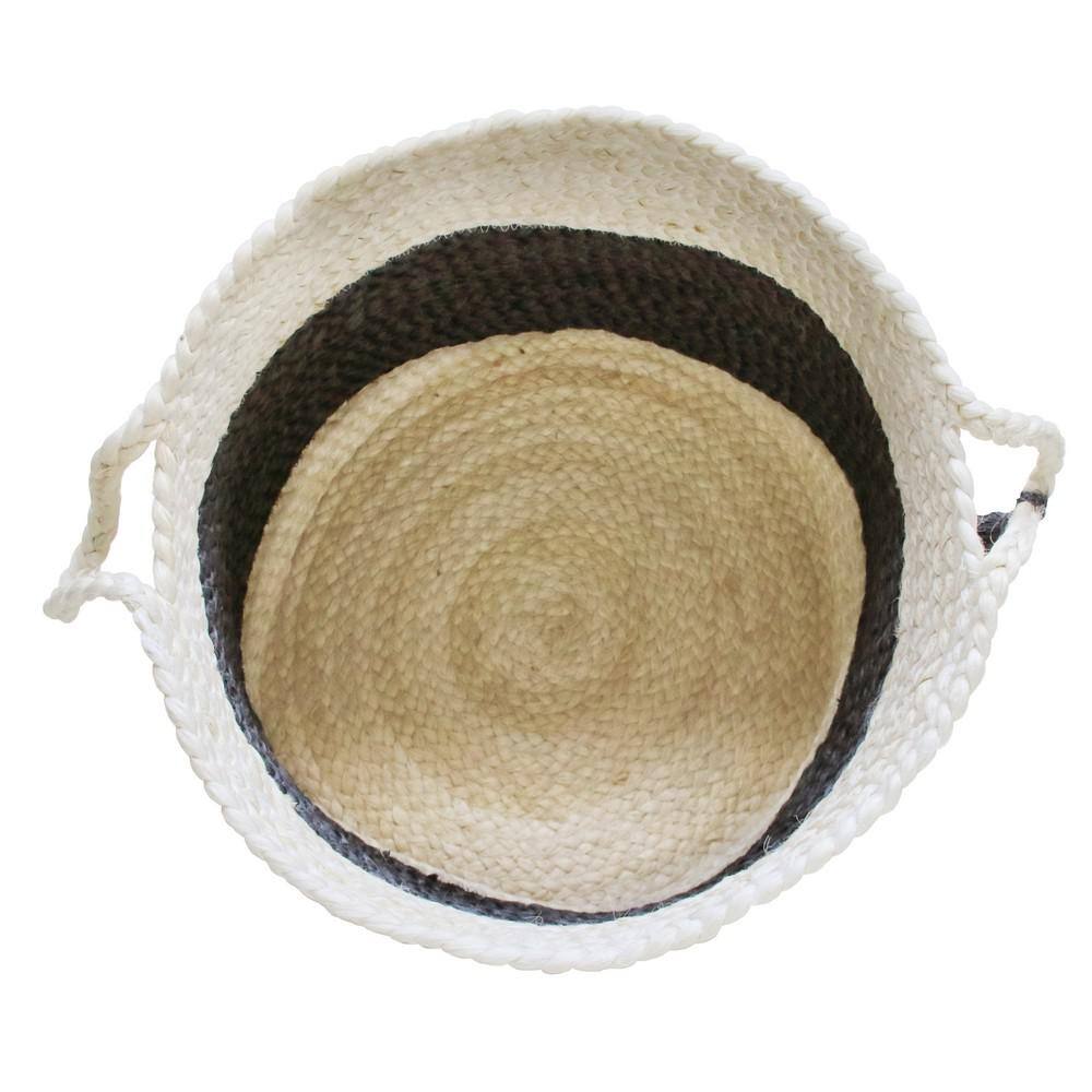 17" Round Blue and White Jute Storage Basket with Handles