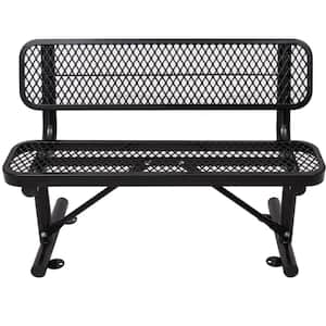 48 in. 2-Person Black Metal Outdoor Bench Patio Garden Bench with Backrest Black for Lawn, Park and Deck