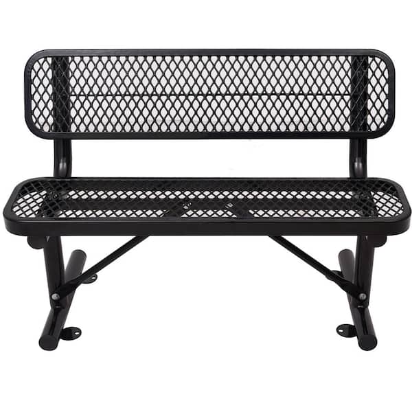 Zeus & Ruta 48 in. 2-Person Black Metal Outdoor Bench Patio Garden Bench with Backrest Black for Lawn, Park and Deck
