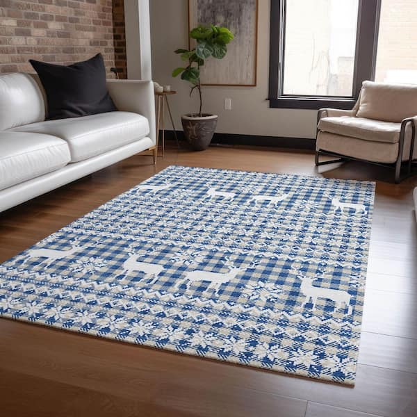 Chantille Machine Washable Indoor/Outdoor Abstract ACN1820 Navy 3 ft. x 4 ft. Area Rug
