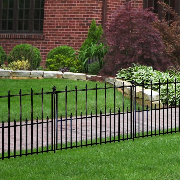 X 36 In Black Steel 3 Rail Fence Panel, Fencing And Landscaping