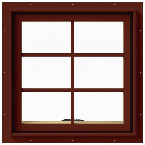 JELD-WEN 24 in. x 24 in. W-2500 Series Red Painted Clad Wood Awning Window w/ Natural Interior and Screen