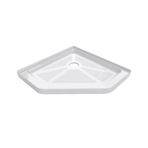 38 in. L x 38 in. W x 3 1/2 in. H Corner Double Threshold NEO-Angle Shower Pan Base with Corner Drain in White