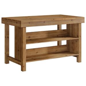 Keenyah Brown 55.12 in. W Farmhouse Kitchen Island w/ 2 Open Shelves and Knee Space Design Counter Height Kitchen Island