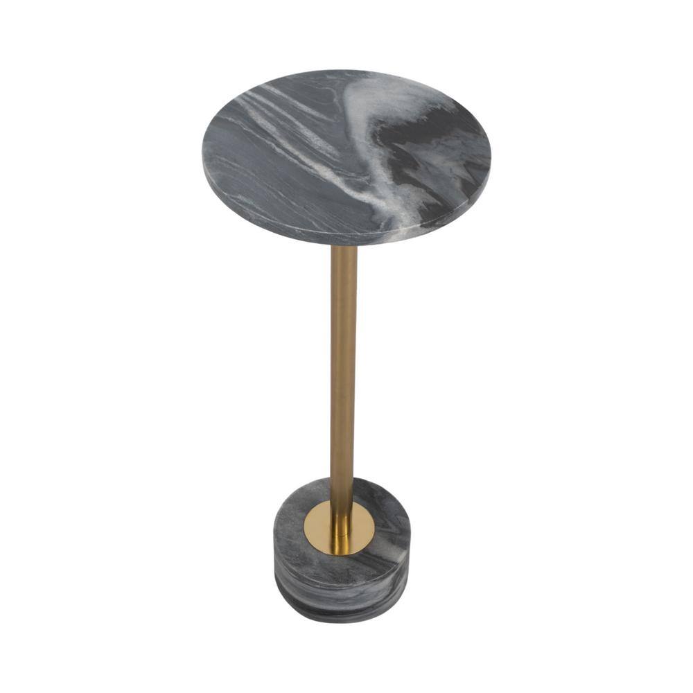 10 in. White/Gold Circle Marble Accent Table - thumbnail 2