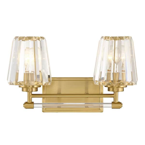 Savoy House Garnet 16 in. 2-Light Warm Brass Vanity Light with Crystal Shades