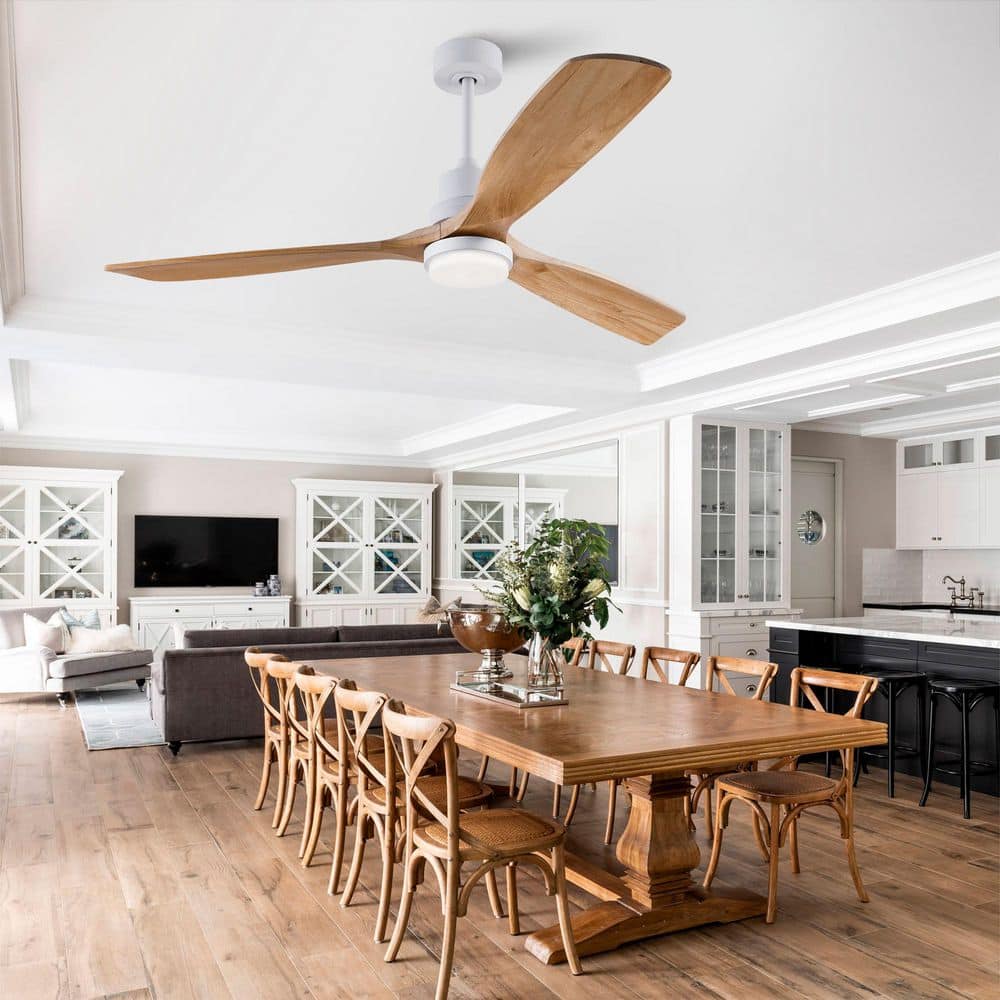 Modern 60 in. Indoor White 3 Solid Wood Blades Downrod Standard Ceiling Fan with Remote and Reversible DC Motor price history on PriceWatchPro