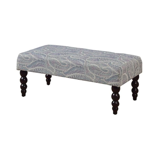 Linon Home Decor Echo Gatsby Lupine Solid Wood Fabric Claire Bench in Dark Walnut