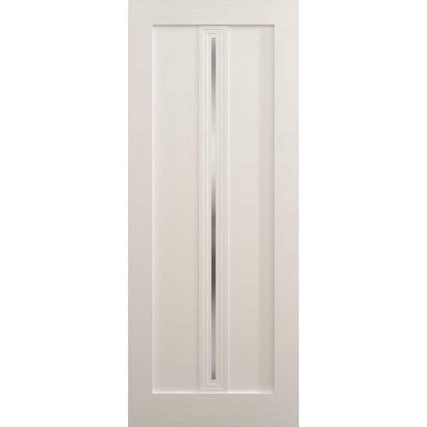Sartodoors 18 in. x 84 in. Frosted Glass Painted White Oak Solid Wood Interior Door Slab With Hardware