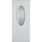 32 in. x 80 in. Traditional Brass 3/4 Oval Lite 2-Panel Painted White Right-Hand Inswing Steel Prehung Front Door