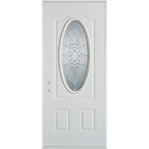 36 in. x 80 in. Traditional Brass 3/4 Oval Lite 2-Panel Prefinished White Right-Hand Inswing Steel Prehung Front Door