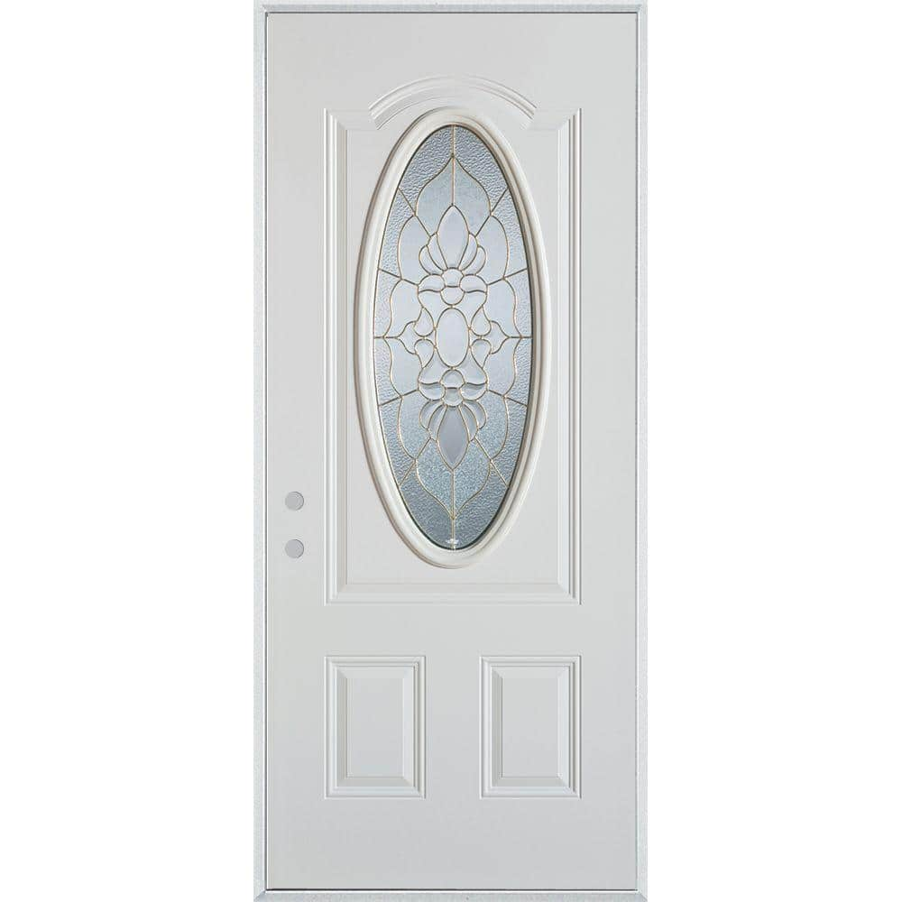 36 in. x 80 in. Traditional Zinc 3/4 Oval Lite 2-Panel Prefinished White Right-Hand Inswing Steel Prehung Front Door -  Stanley Doors, 1109D-D-36-R-Z