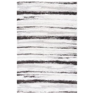 Berber Shag Light Grey/Dark Grey 4 ft. x 6 ft. Solid color Striped Area Rug