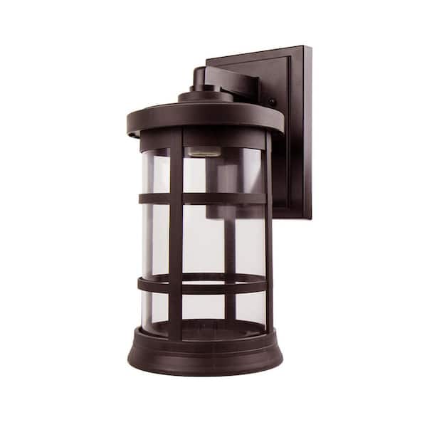 SOLUS 9 in. D x 15.25 in. H x 7.4 in. W 1-Light Bronze Outdoor Round Wall Lantern Sconce with Durable Clear Acrylic Lens