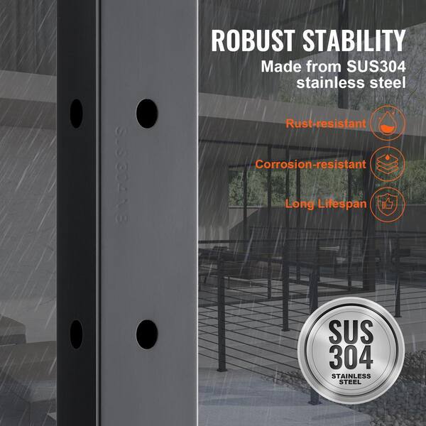 VEVOR Cable Railing Post 36 in. L x 2 in. W x 2 in. H Steel L-Shaped Hole Corner Railing Post SUS304 Stainless Steel Rail Post