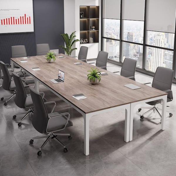 BYBLIGHT Moronia 78.74in. 4-Piece Grey and White Conference Room Table Long Office Desk, Seminar Meeting Table Desk for Boardroom