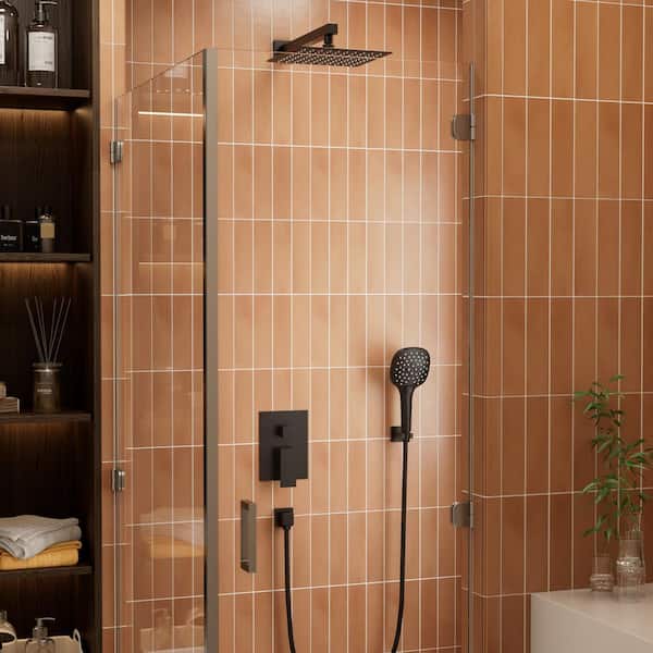 Crozet 2-Spray 10 in. Dual Shower Head Wall Mount Square Fixed and Handheld Shower Head 1.8 GPM in Matte Black