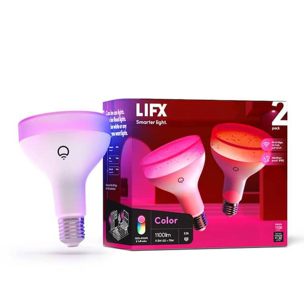 LIFX 75-Watt Equivalent BR30 Multi-Color Smart WiFi E26 LED Light Bulb, Works w/Alexa/Hey Google/HomeKit Tunable White 2-Pack