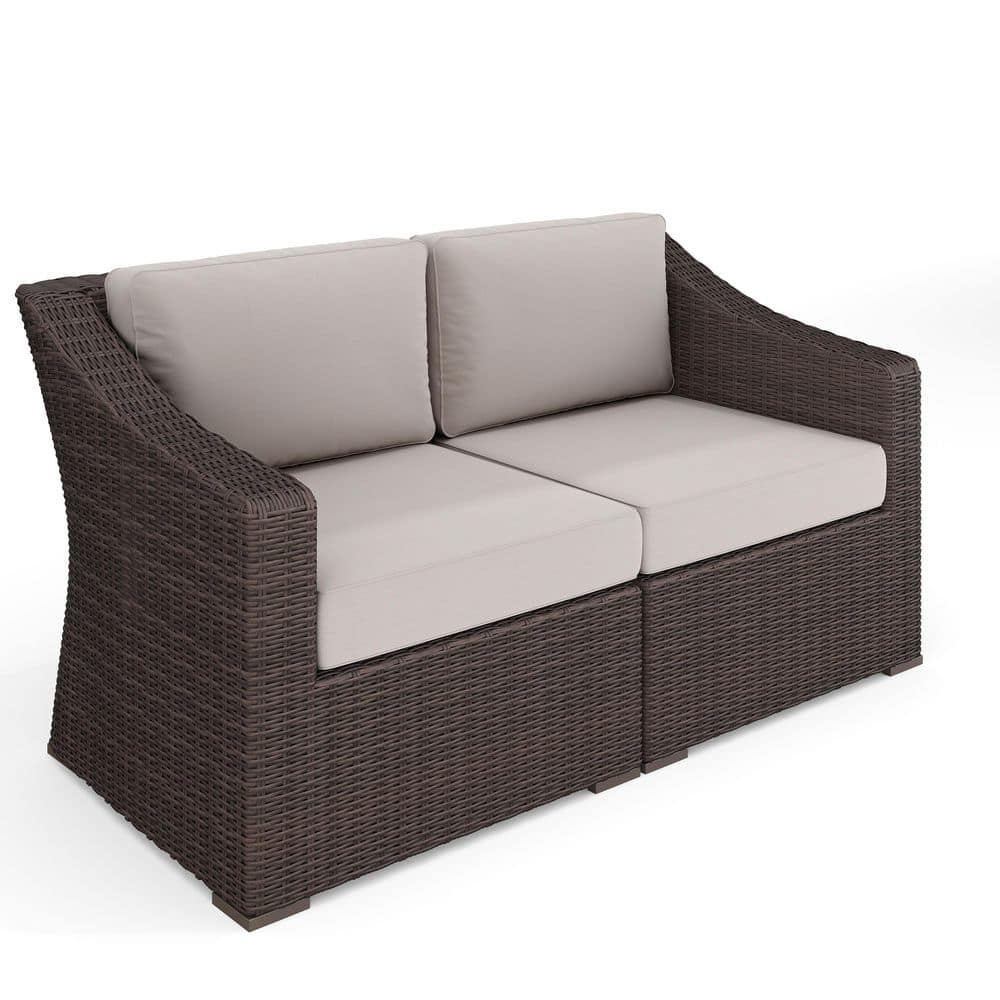 Bedford Indoor-Outdoor Modular Patio Loveseat in Brown Rattan Wicker with Tan All-Weather Cushions price history on PriceWatchPro