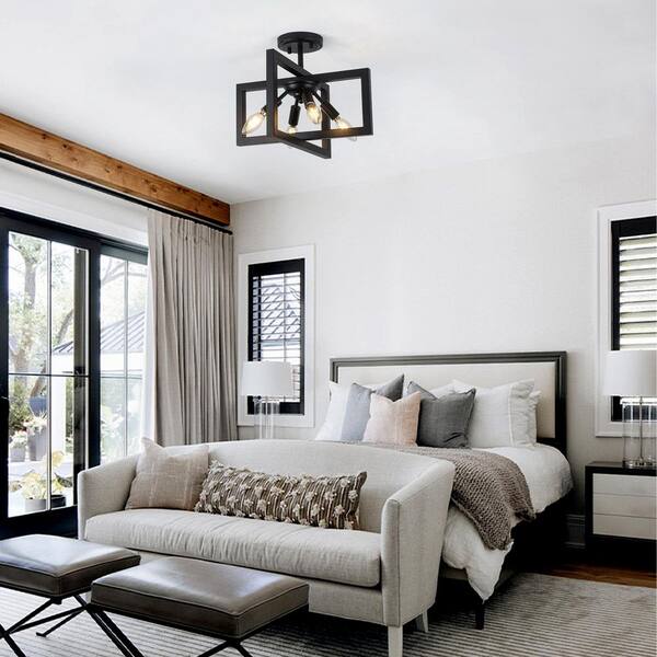 ADSENSTY 14.56 in. 4-Light Black Farmhouse Geometric Semi Flush